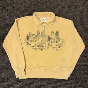 Mustard Desert Print Quarter Zip Sweatshirt L